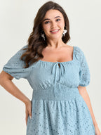 Eyelet Embroidered Cinched Waist Mini Dress