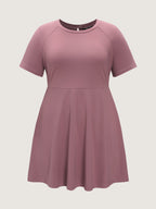 Raglan Sleeve Plain Round Neck Mini Dress