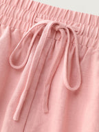 Plain Drawstring Elastic Waist Pockets Shorts