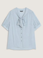 Cotton Bowknot Neckline Button-Down Blouse