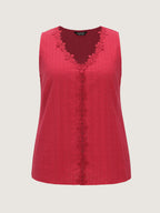 Cotton Floral Lace Detail Textured Tank Top
