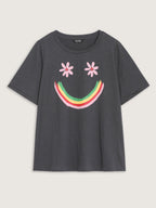 Happy Rainbow Print Round Neck T-Shirt
