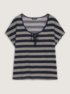 Stretchy Striped Print Neck-Tie T-Shirt