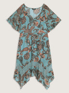 Floral Paisley Print High Low Hem Midi Dress