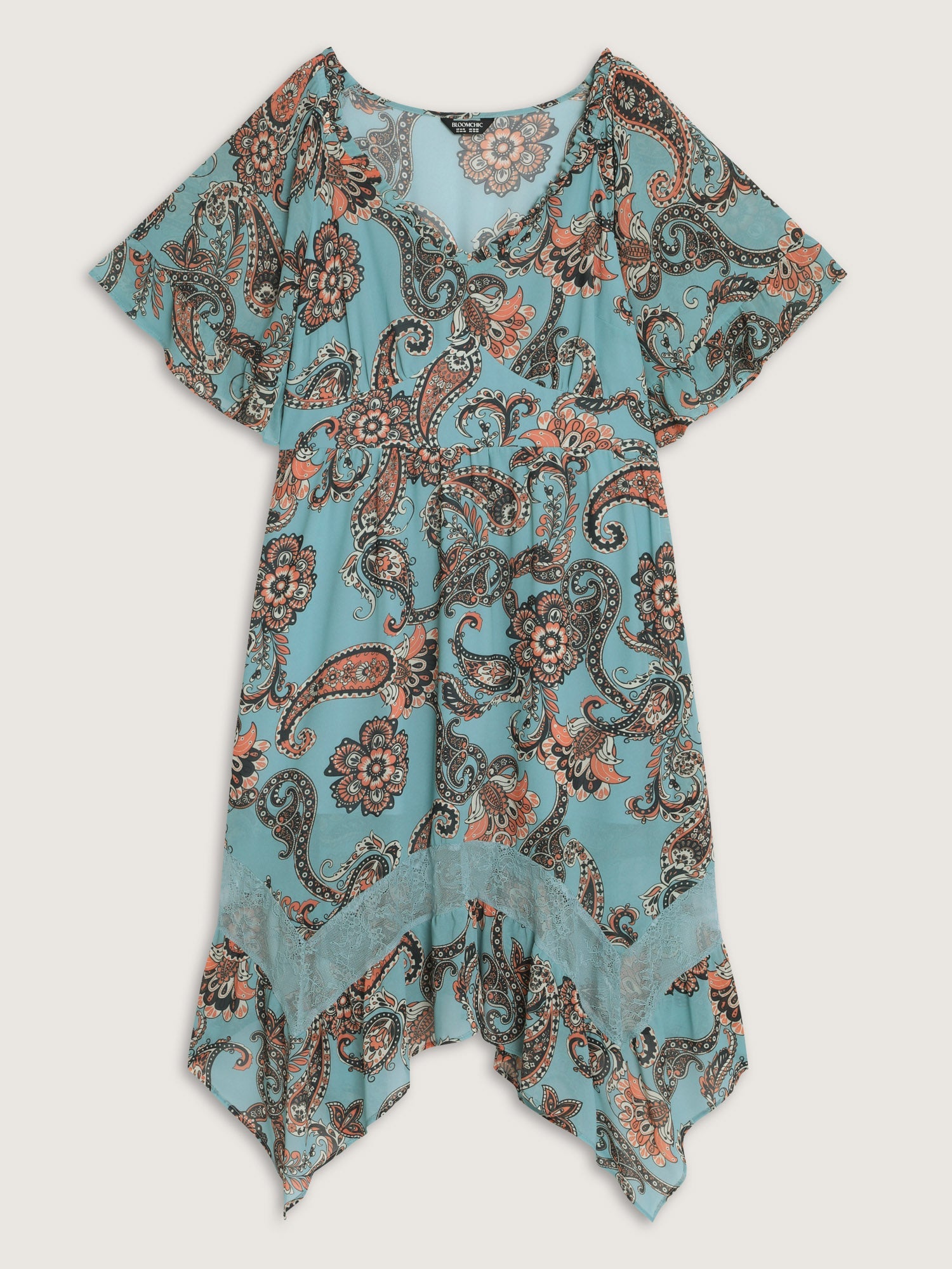 Floral Paisley Print High Low Hem Midi Dress