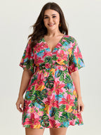 Bright Floral Print Built-In Shorts Mini Dress