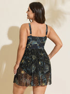 Galaxy Print Halter Neckline Swim Dress