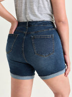 Stretchy Folded Hem Skinny-Fit Denim Shorts