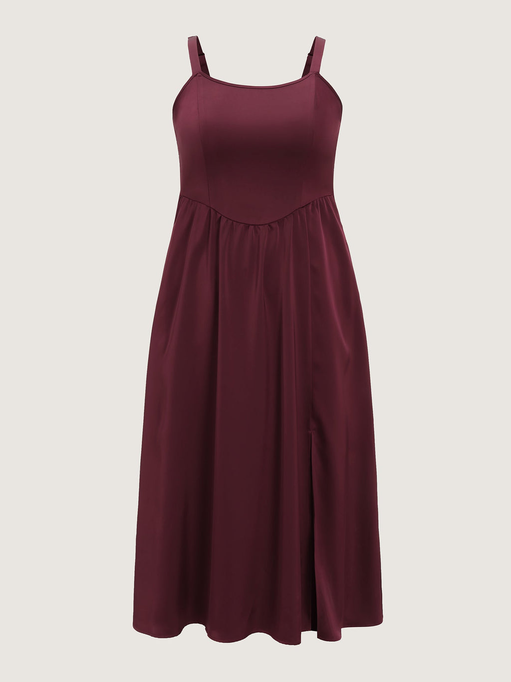 Satin Square Neck Front Slit Slip Maxi Dress