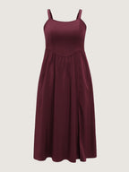 Satin Square Neck Front Slit Slip Maxi Dress