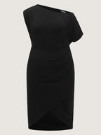 One-Shoulder Draped Sheath Midi Dress