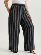 Abstract Striped Drawstring Shirred Waist Pants