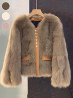 Women's Faux Fox Fur Coat Short Section Autumn Winter New Style Korean Version Commuting Real Fur Patchwork Outerwear