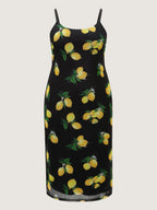 Lemon Print Stretchy Mesh Knit Midi Dress