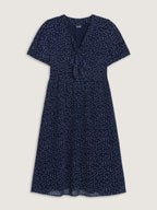 Pretty Polka Dots Ribbon Neckline Midi Dress