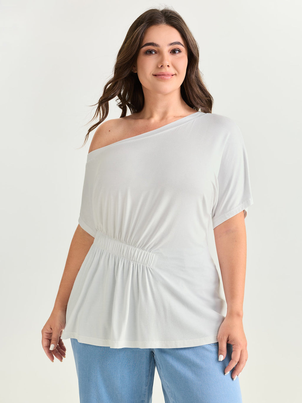 Cotton Stretchy Pleated Sides Knit Top
