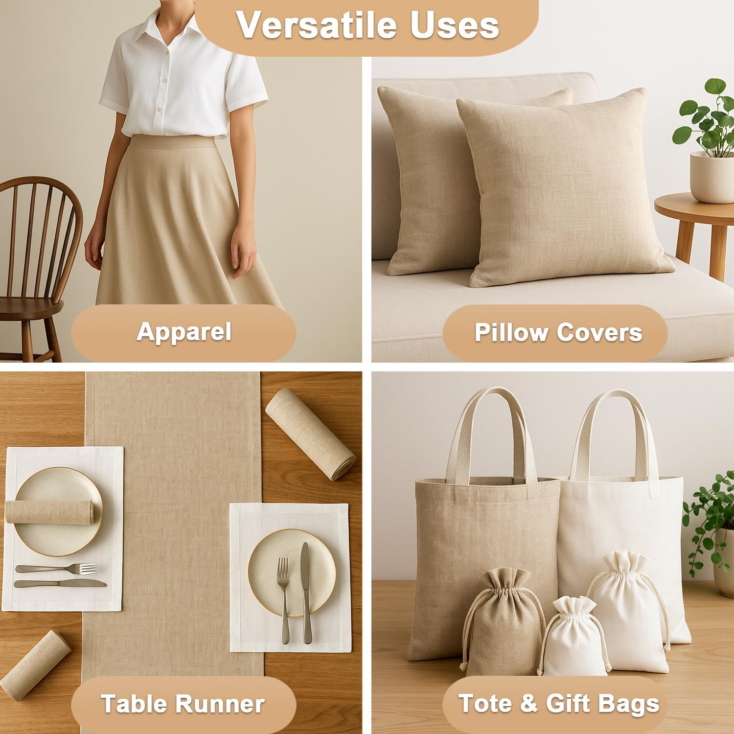 0.5 Yard Natural 55% Linen 45% Rayon Fabric by The Yard, 5.6 oz