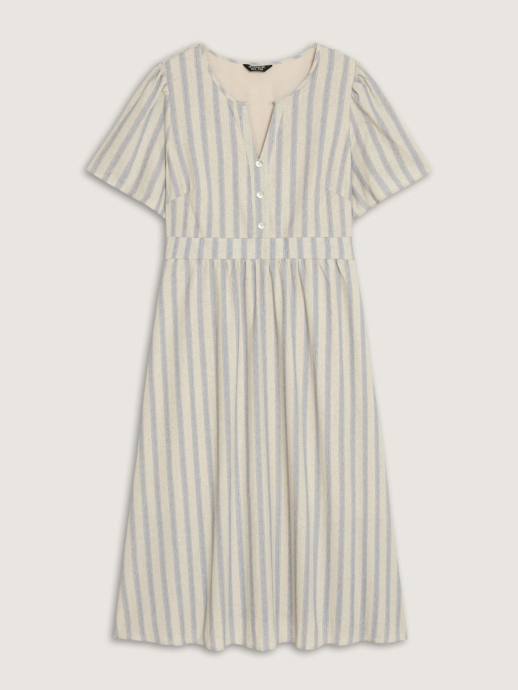 Monochrome Striped Print Split Neck Midi Dress