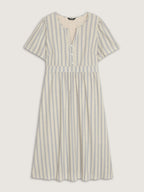 Monochrome Striped Print Split Neck Midi Dress