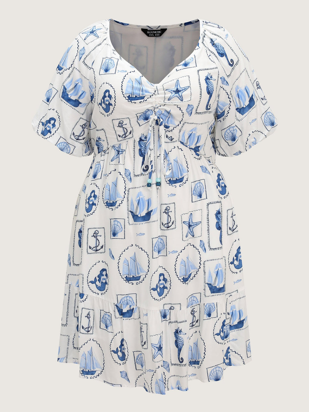 Vitamin-Sea Print Ruched Mini Dress