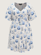 Vitamin-Sea Print Ruched Mini Dress