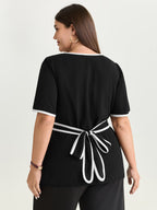 Color Contrast Edge Button Detail Blouse