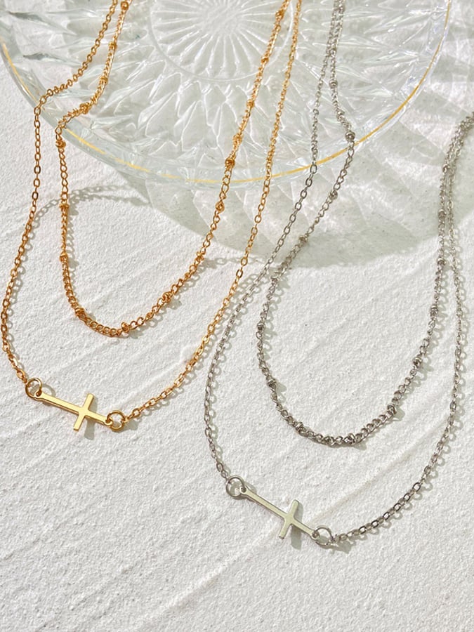 Women's  Double Vintage Fashion Alloy Cross Necklace