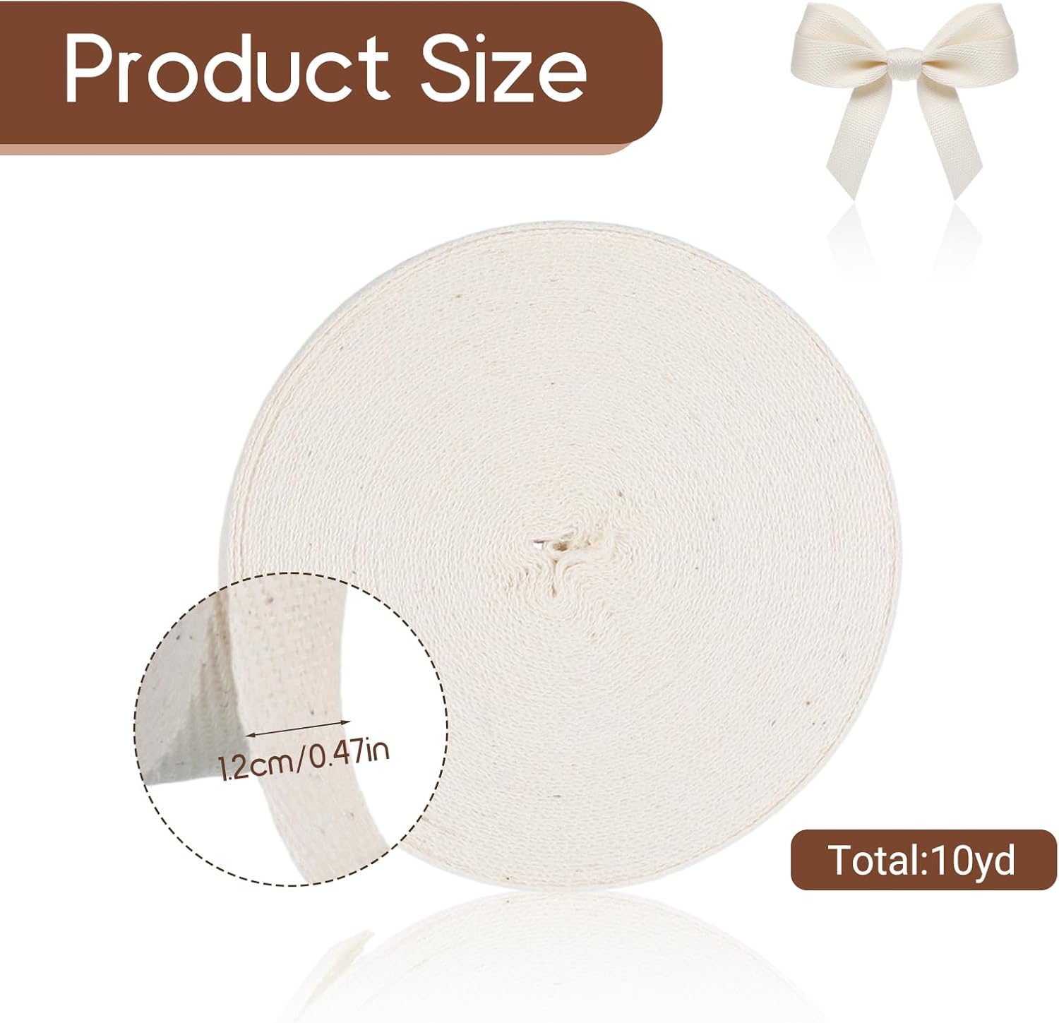 Cotton Twill Tape Ribbon, 1/2 Inch 54.7 Yards Soft Natural Herringbone Webbing, Beige Linen Fabric Ribbon, Roll Bias Binding Tape Binding Ribbons Webbing Tapes Trimming for DIY Crafts Sewing Knit