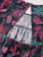 Bright Floral Texture Open-Back Blouse
