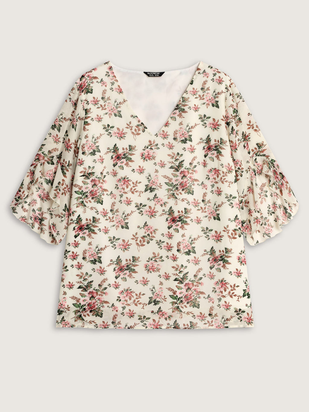 Floral Print Flared Sleeve Lined Blouse