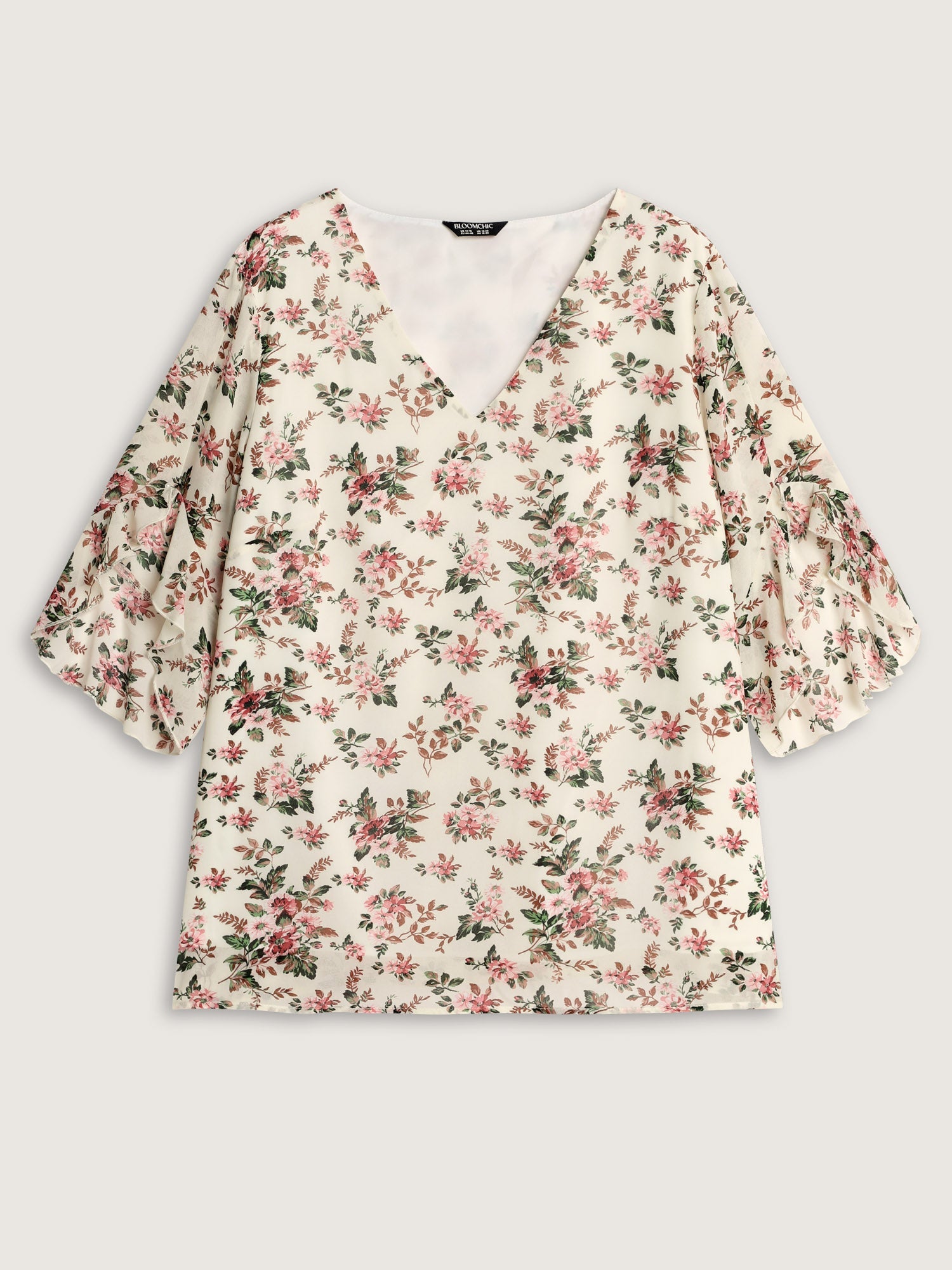 Floral Print Flared Sleeve Lined Blouse