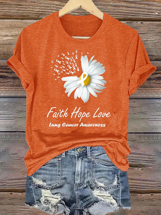 Women's  Faith Hope Love Lung Cancer Awarenes Apparel Print  T-Shirt