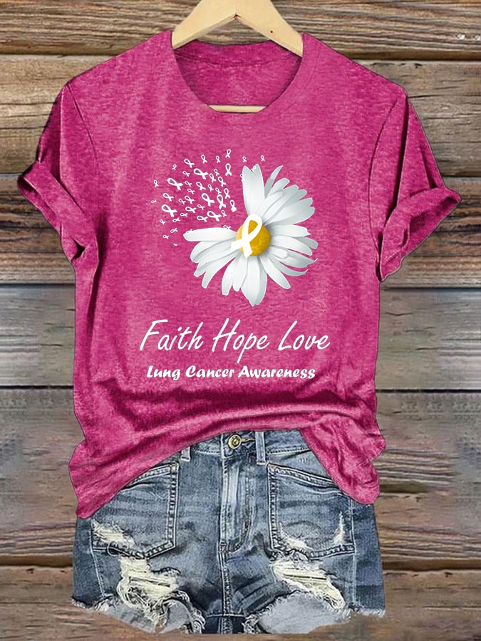Women's  Faith Hope Love Lung Cancer Awarenes Apparel Print  T-Shirt