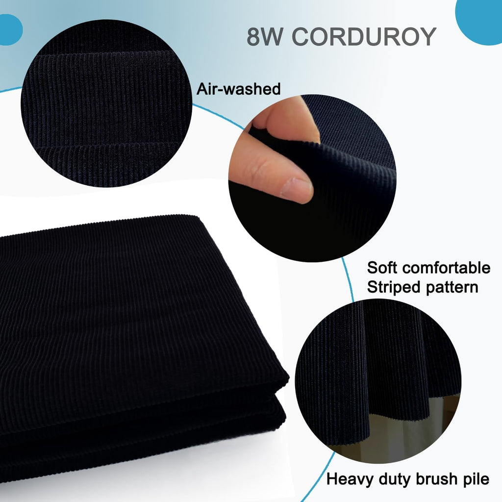 1.5 Yard Corduroy,100% Cotton Fabric by The Yard in Solid Color,57 Inches Wide Width,Soft Material for Sewing Material Apparel Cloth,Black Color