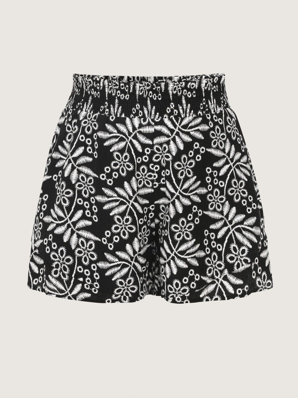Floral Print Shirred Waist Textured Shorts