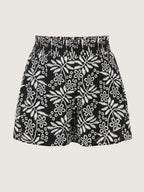 Floral Print Shirred Waist Textured Shorts