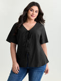 Cotton Triple Bow-Tie Front Plain Shirt