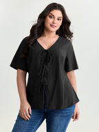 Cotton Triple Bow-Tie Front Plain Shirt
