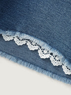 Stretchy Skinny-Fit Lace Trim Stitch Denim Shorts