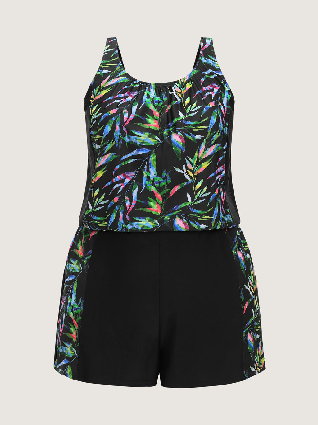 Tropical Print Pockets Swim Romper