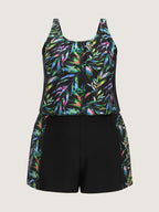 Tropical Print Pockets Swim Romper