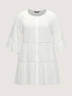 Supersoft Lace Trim Tiered Plain Open-Front Shirt
