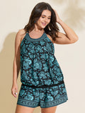 Paisley Print Round Neck Swim Top