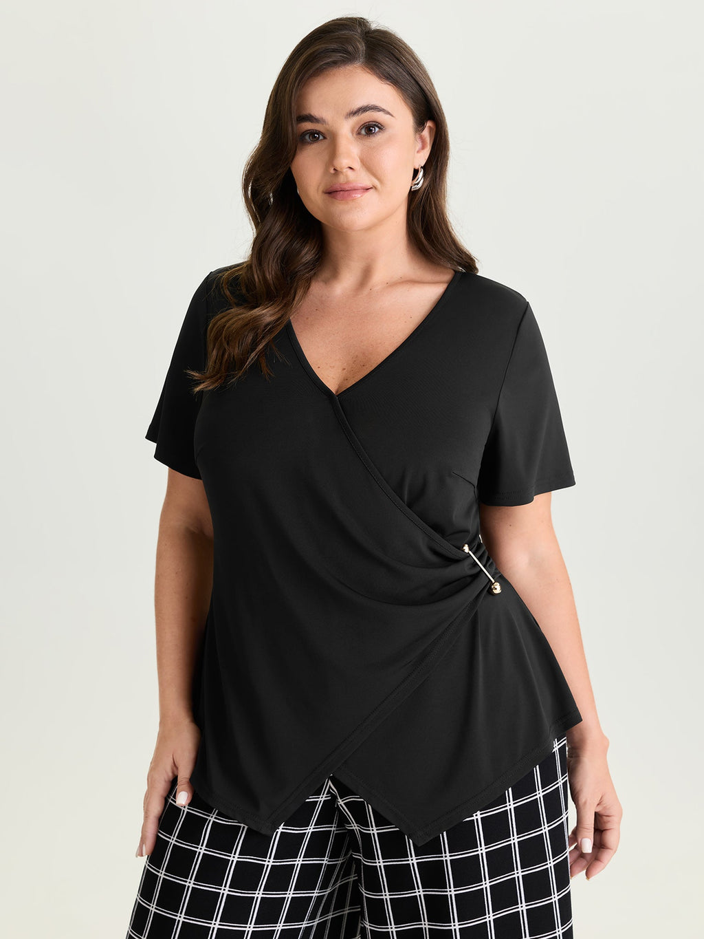 Supersoft Wrap Neckline Side Tie Plain Top