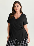 Supersoft Wrap Neckline Side Tie Plain Top