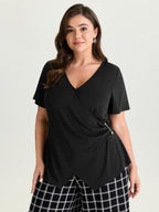 Supersoft Wrap Neckline Side Tie Plain Top