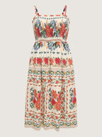 Large Floral Print Shirred Cami Maxi Dress