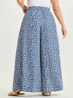 Micro Floral Print Wide-Leg Pants