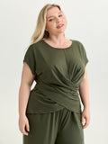 Supersoft Stretchy Overlap Pleated Knit Top