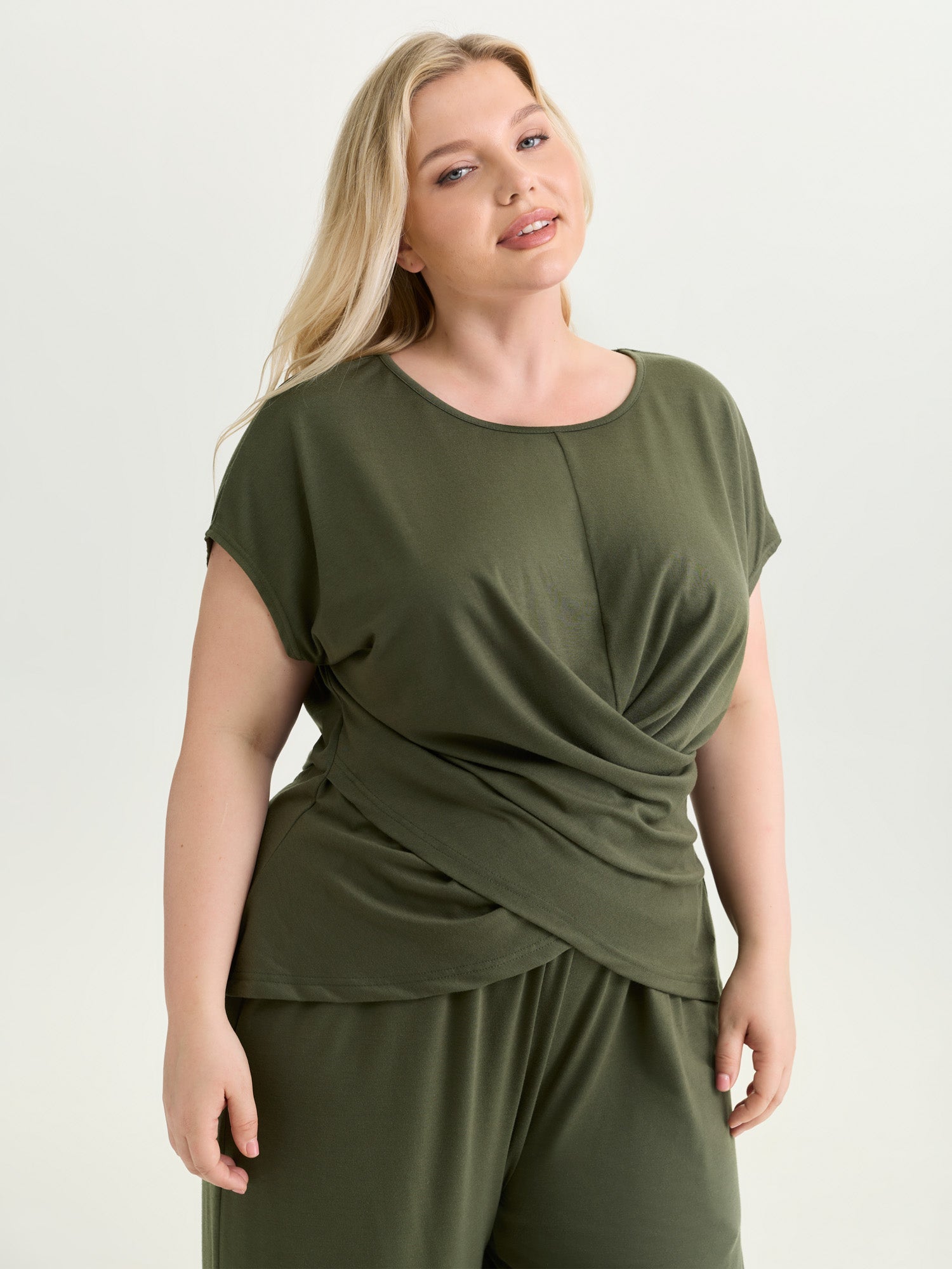 Supersoft Stretchy Overlap Pleated Knit Top